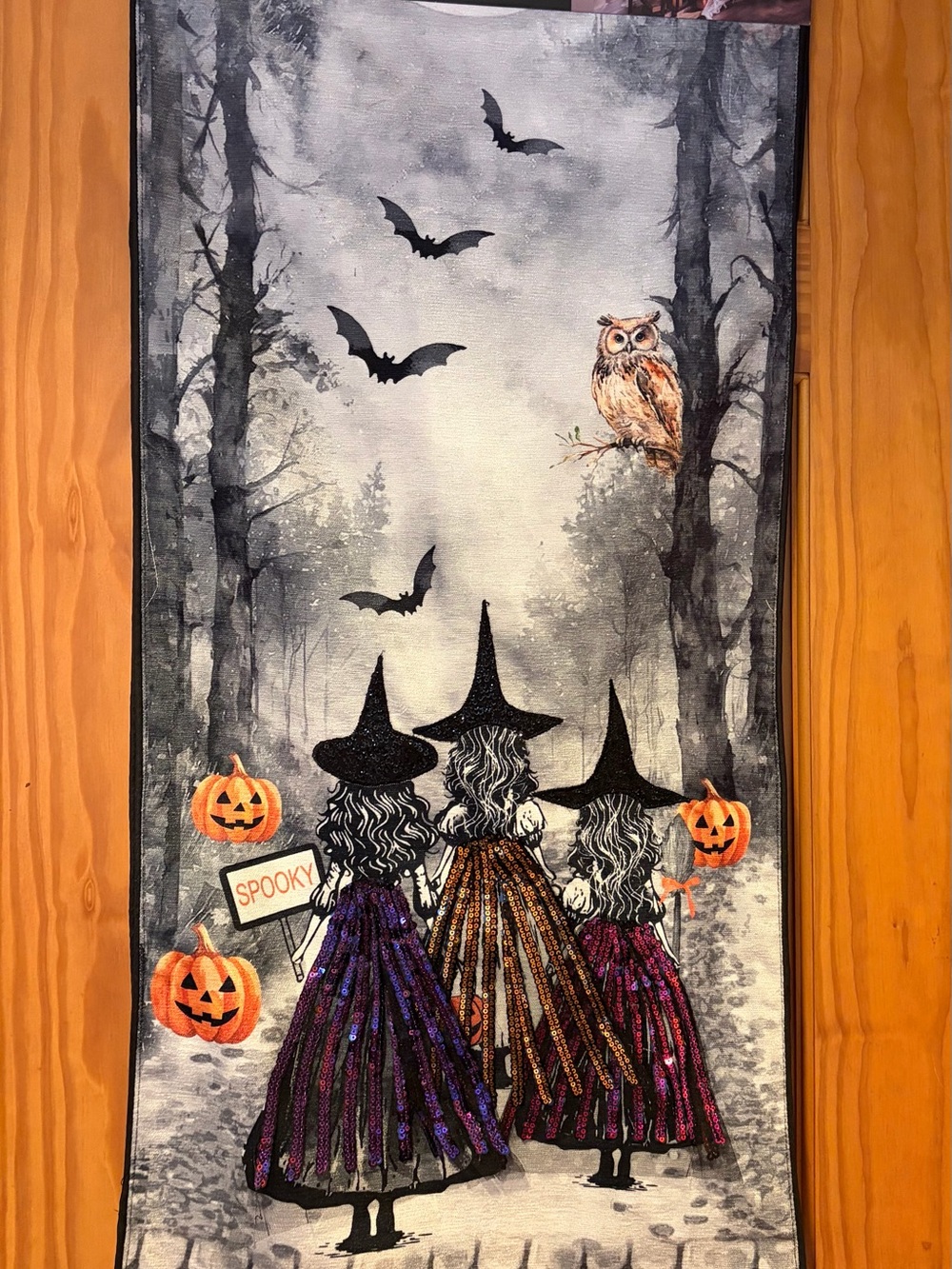 Rachel Zoe Halloween Three Witches Table Runner- sequin, tulle, 16”x72”, holiday